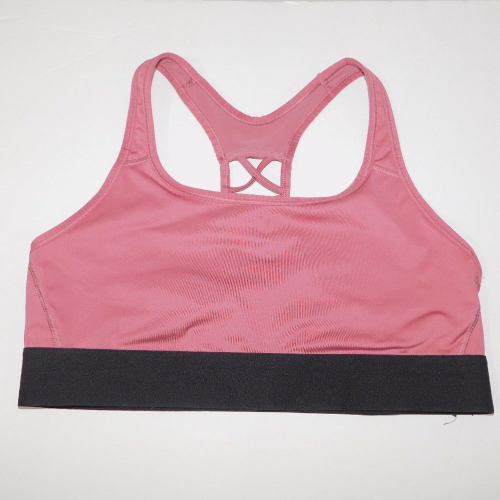 Victoria Secret SPORT Pink Dusty Rose Criss Cross racer back Sports Bra Womens L